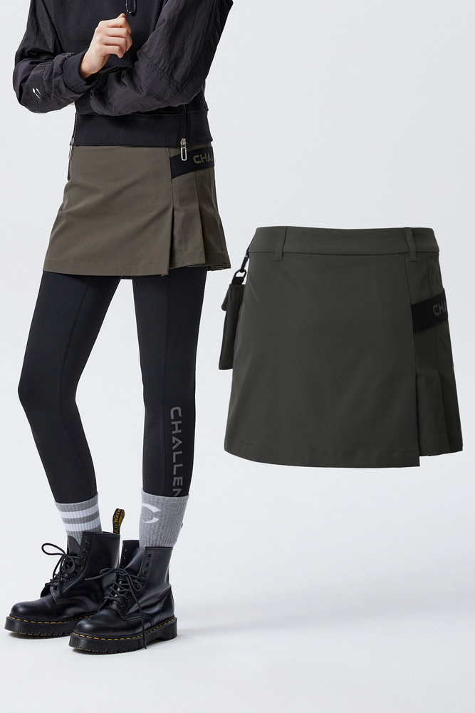 Detachable Pocket Unbalanced Pleats Skirt(Women)